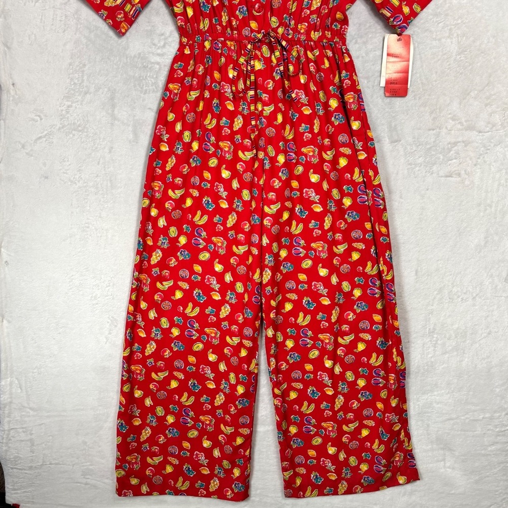 NWT Vintage Boho Fruit Print Jumpsuit 8 Wide Leg Novelty Tropical Resort Romper - Picture 14 of 16